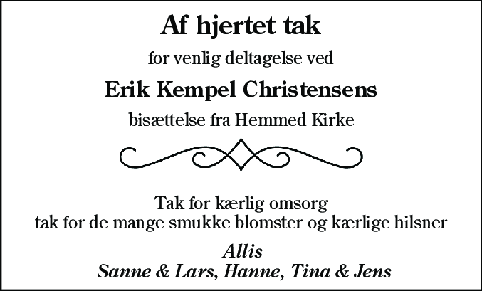 Dødsannonce for Erik Kempel Christensen