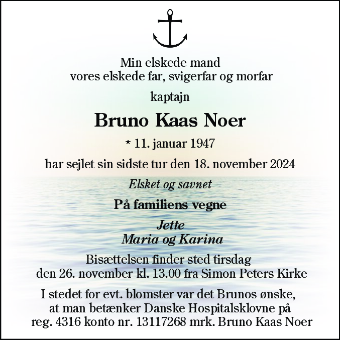 Dødsannonce for Bruno Kaas Noer