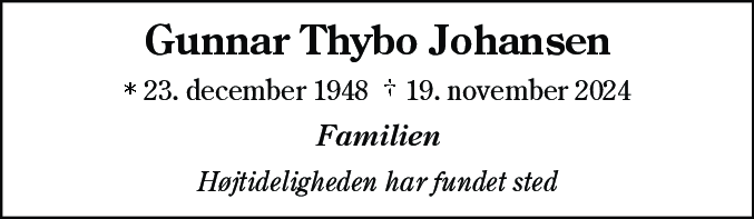 Dødsannonce for Gunnar Thybo Johansen