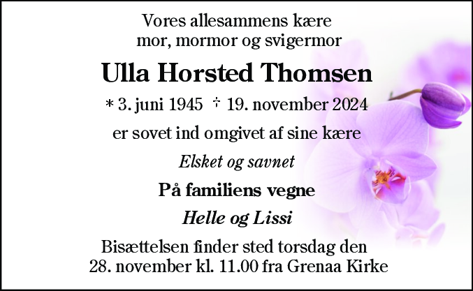 Dødsannonce for Ulla Horsted Thomsen