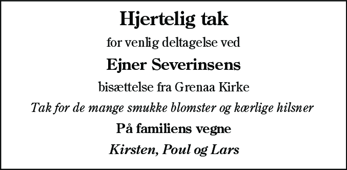 Dødsannonce for Ejner Severinsen