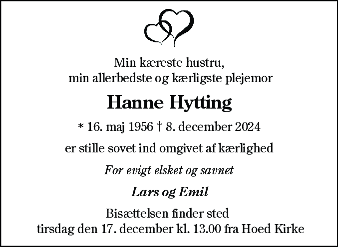 Dødsannonce for Hanne Hytting
