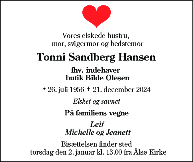 Dødsannonce for Tonni Sandberg Hansen