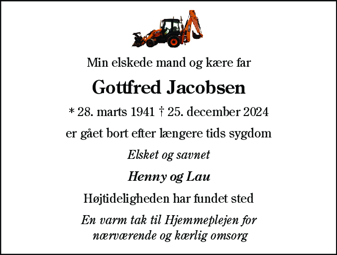 Dødsannonce for Gottfred Jacobsen