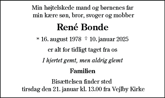 Dødsannonce for René Bonde