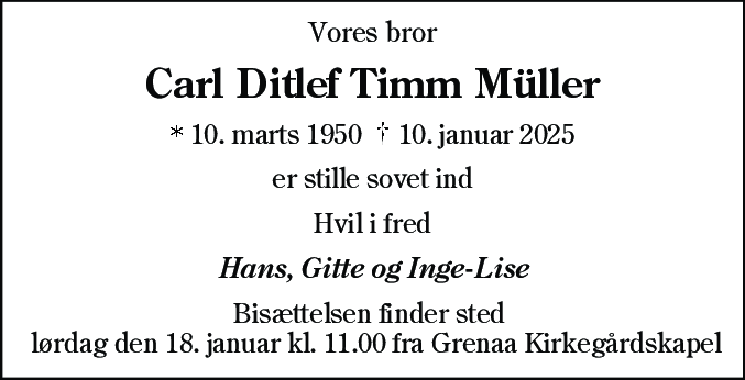 Dødsannonce for Carl Ditlef Timm Müller