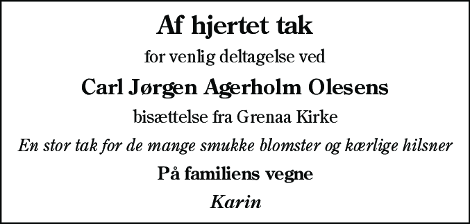 Dødsannonce for Carl Jørgen Agerholm Olesen