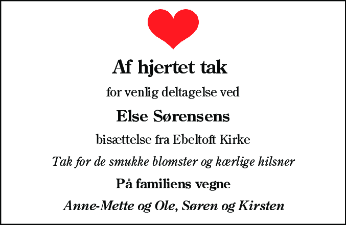 Dødsannonce for Else Marie Bygh Sørensen