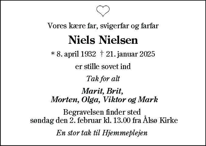 Dødsannonce for Niels Nielsen