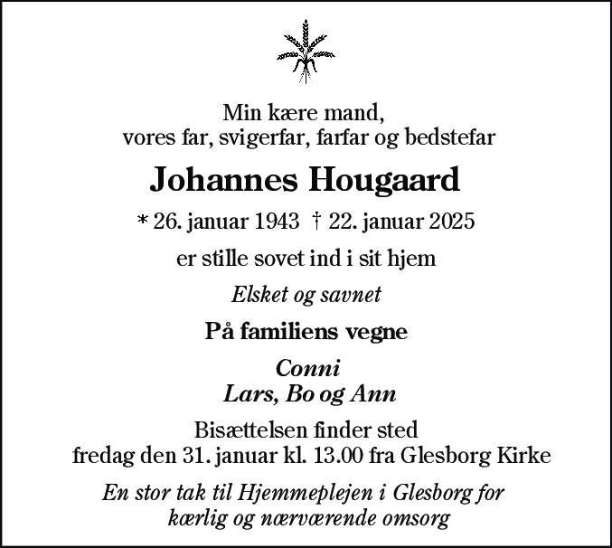 Dødsannonce for Johannes Hougaard