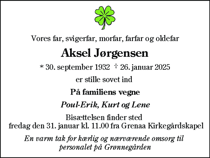 Dødsannonce for Aksel Jørgensen