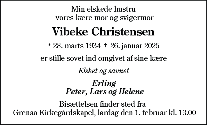 Dødsannonce for Vibeke Christensen