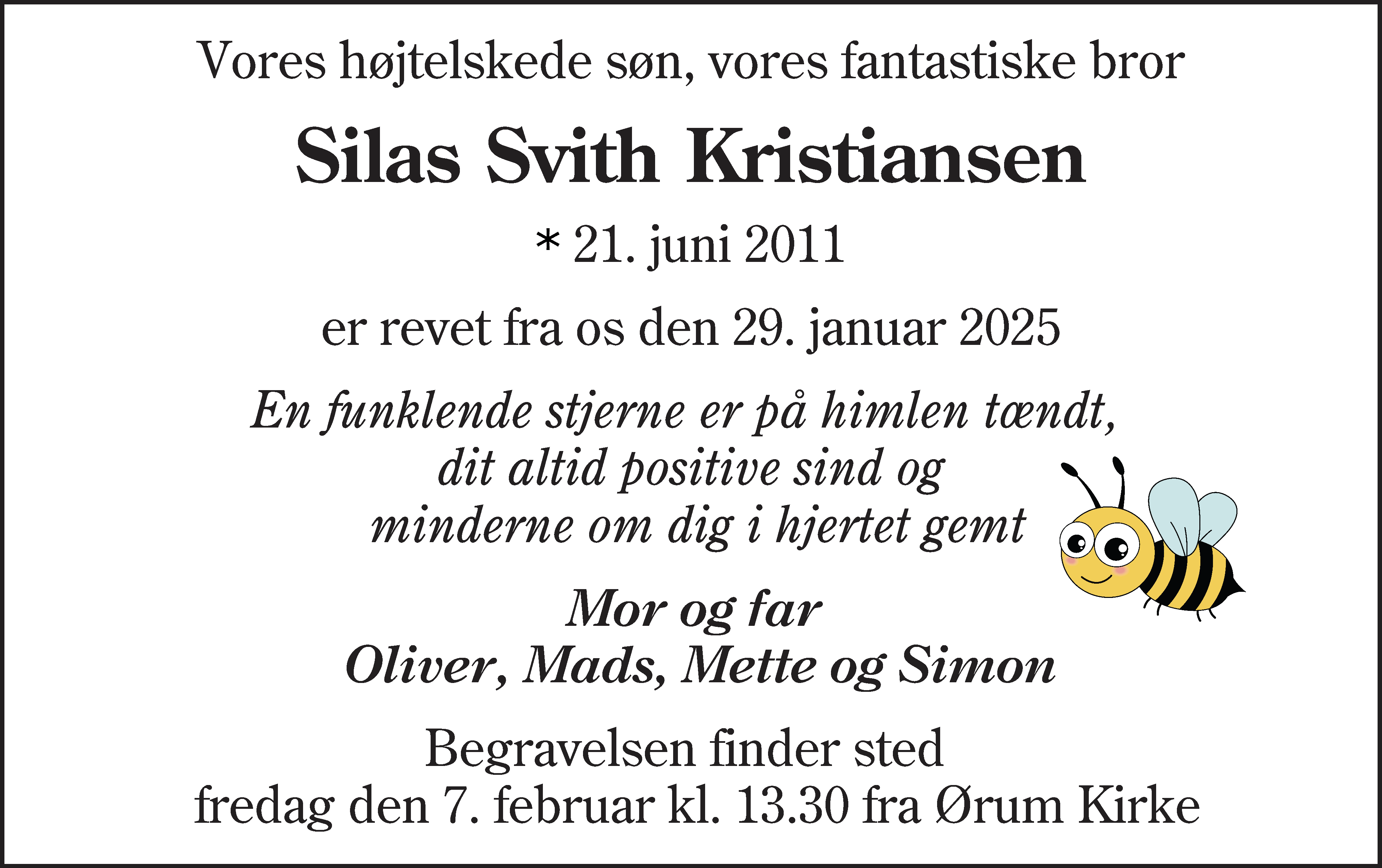 Dødsannonce for Silas Svith Kristiansen