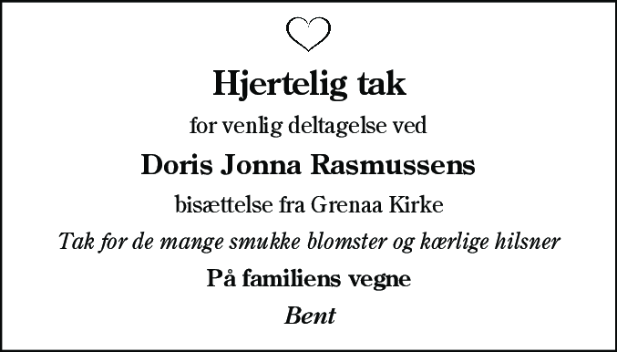 Dødsannonce for Doris Jonna Rasmussen