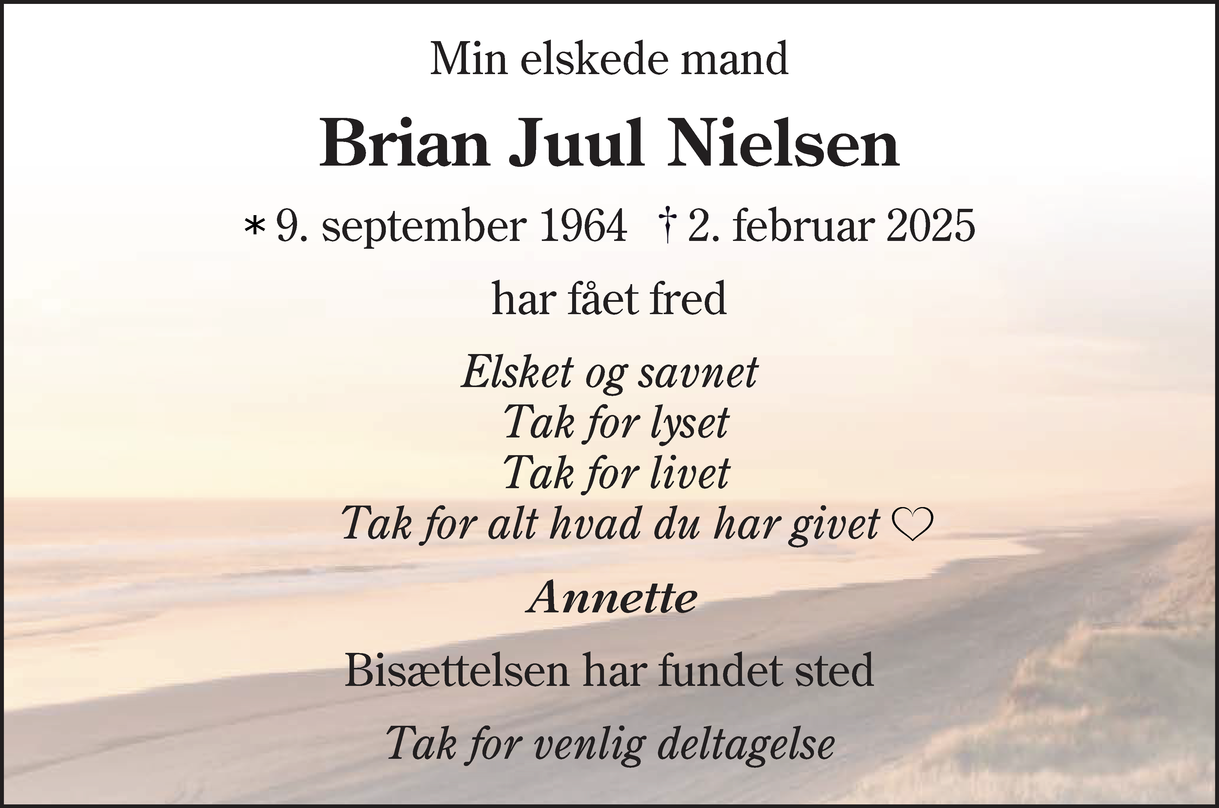 Dødsannonce for Brian Juul Nielsen