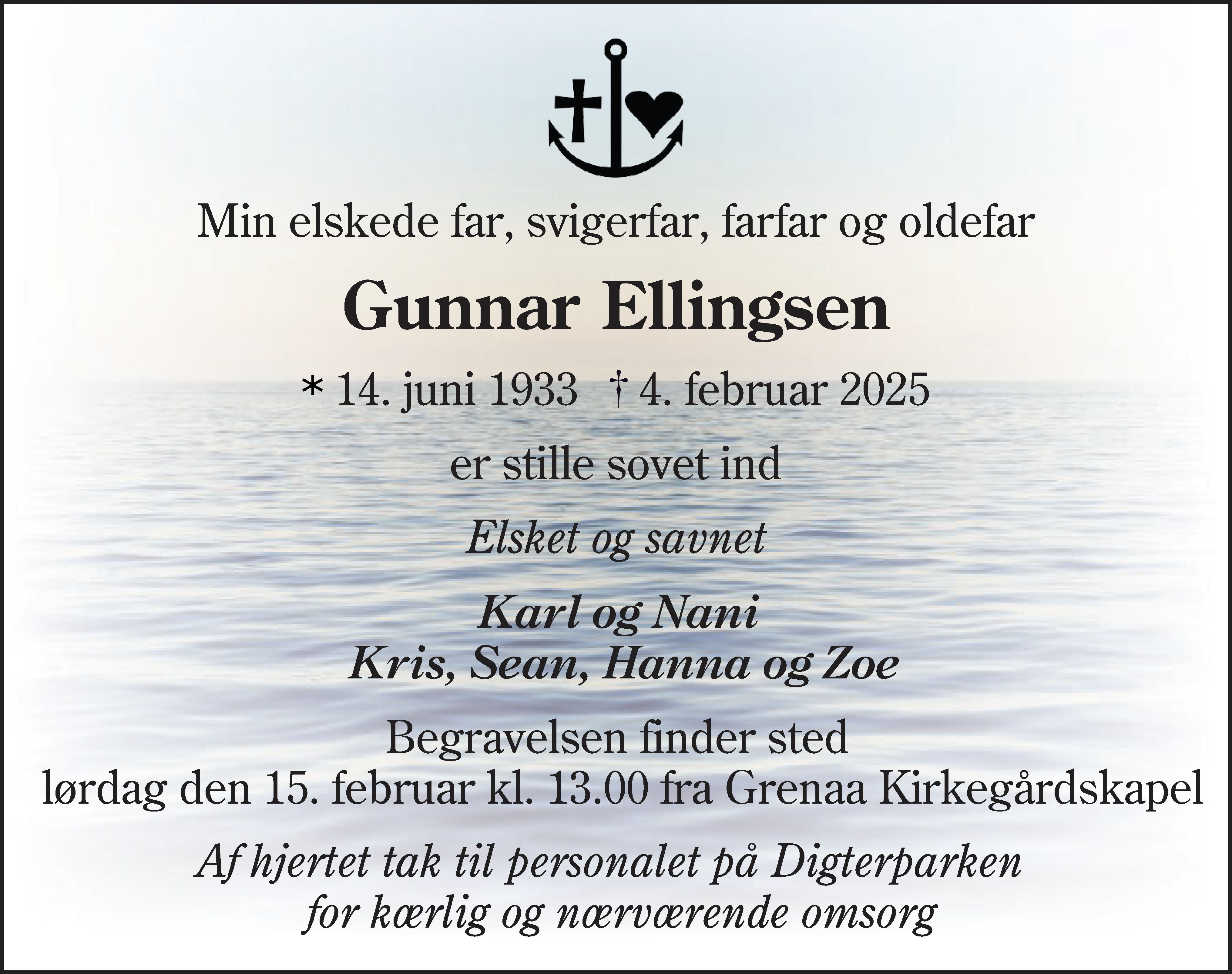 Dødsannonce for Gunnar Ellingsen