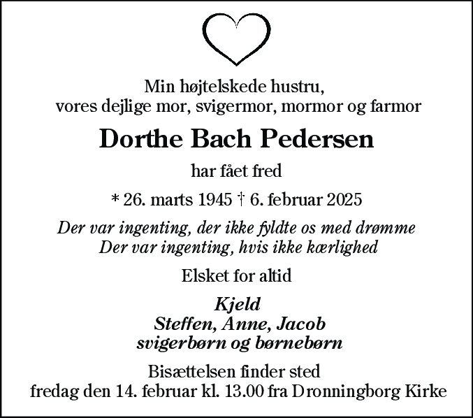 Dødsannonce for Dorthe Bach Pedersen