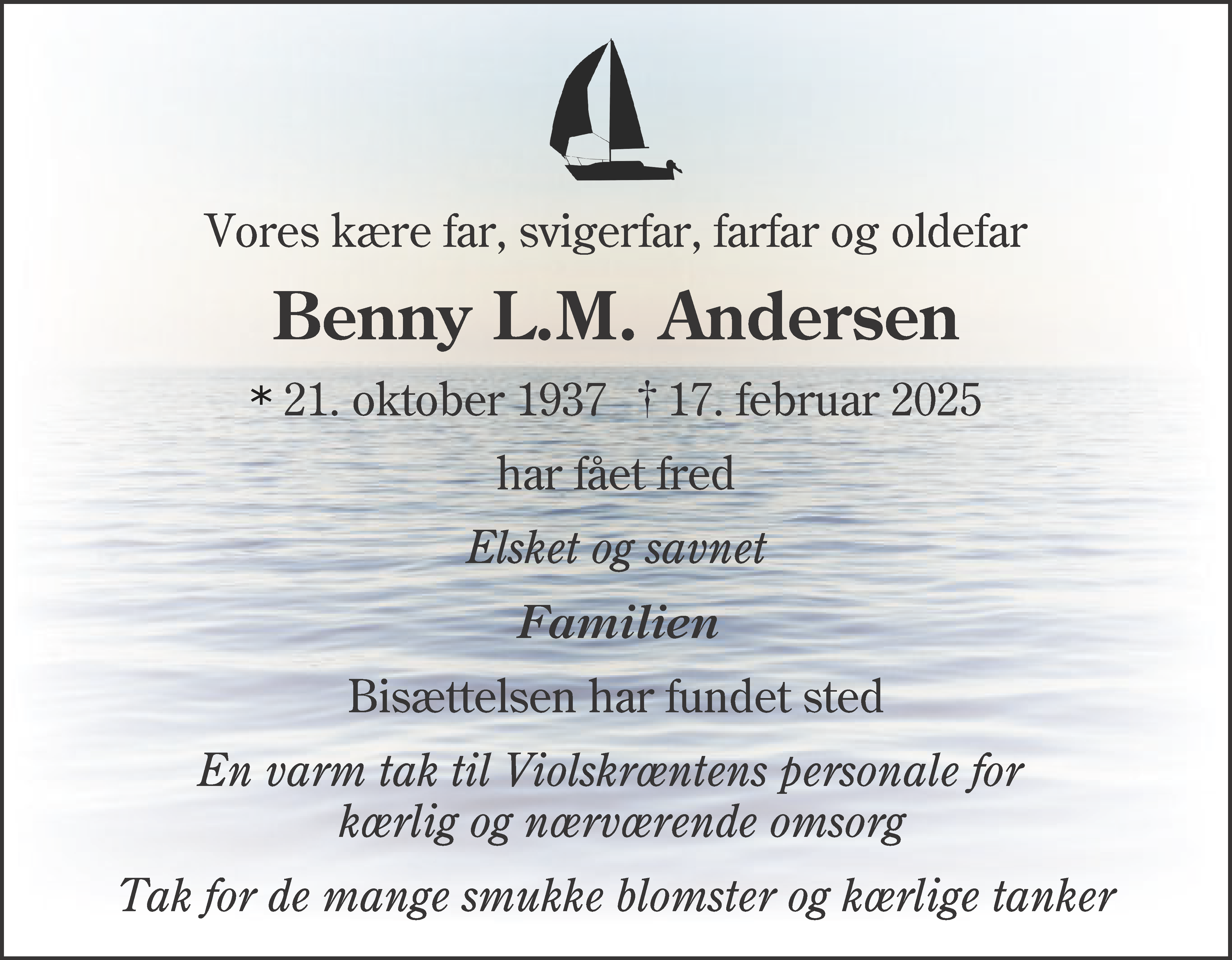 Dødsannonce for Benny Leonhardt Møller Andersen