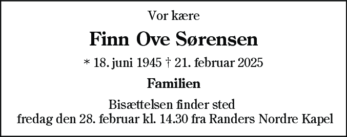 Dødsannonce for Finn Ove Sørensen
