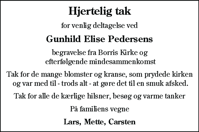 Dødsannonce for Gunhild Elise Pedersen