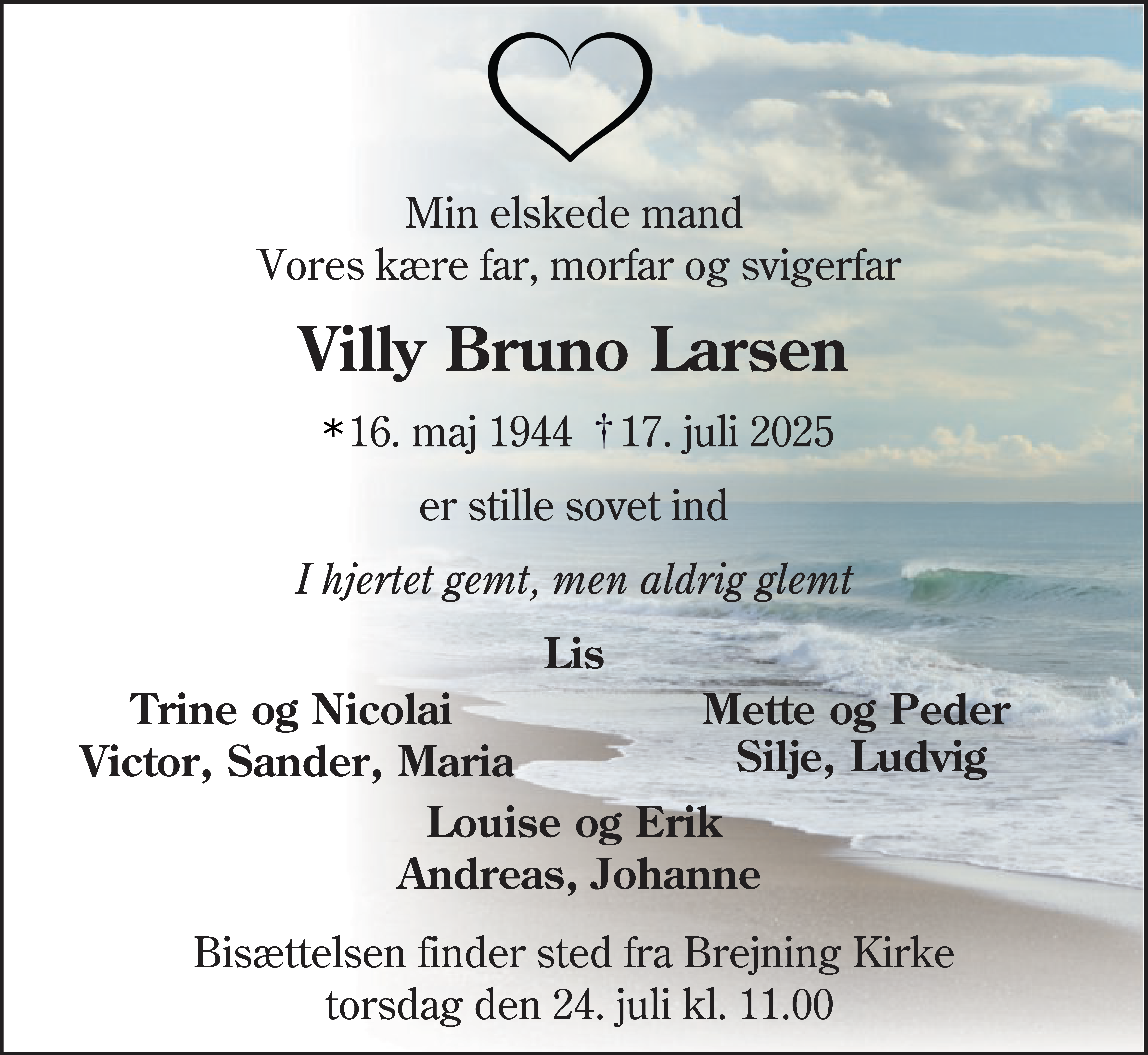 Dødsannonce for Villy Bruno Larsen