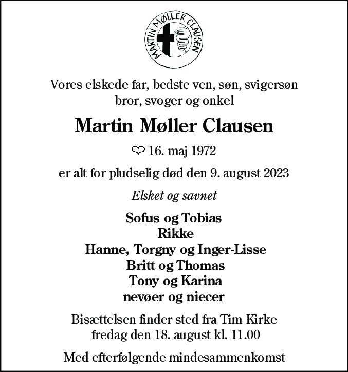 Dødsannonce for Martin Møller Clausen
