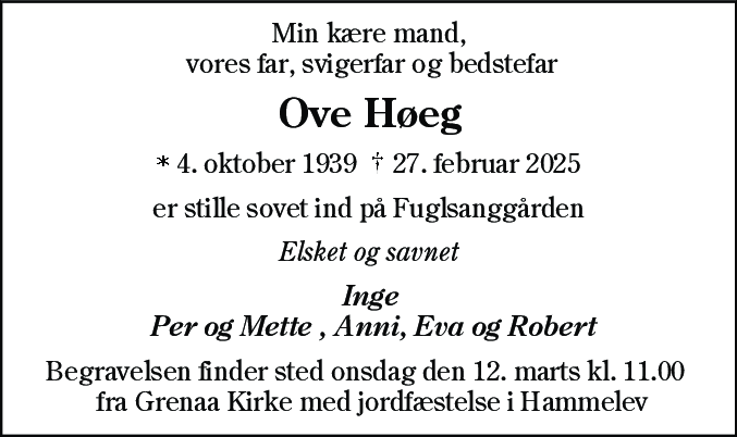Dødsannonce for Ove Høeg