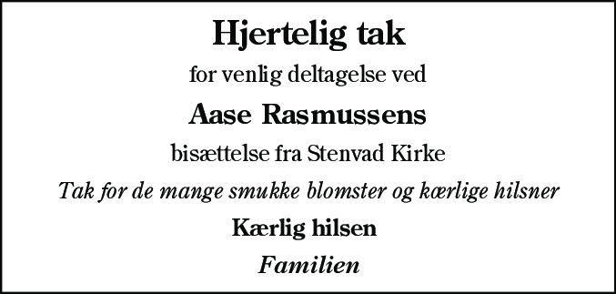 Dødsannonce for Aase Rasmussen