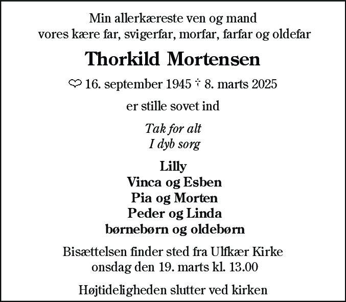 Dødsannonce for Thorkild Mortensen