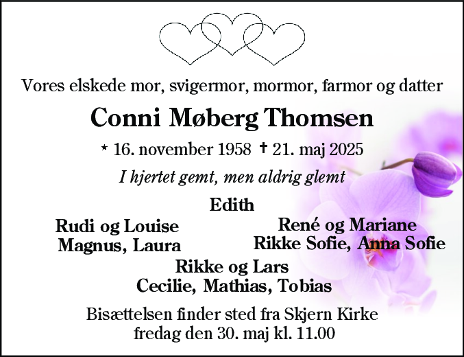Dødsannonce for Conni Møberg Thomsen