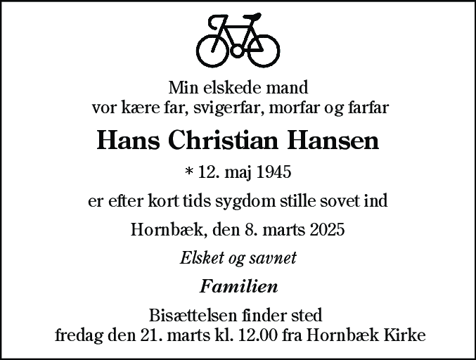Dødsannonce for Hans Christian Hansen