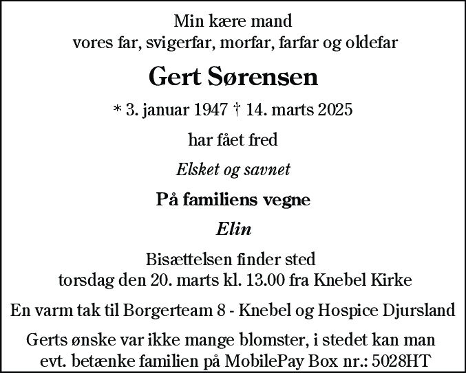 Dødsannonce for Villy Gert Sørensen
