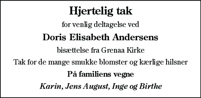 Dødsannonce for Doris Elisabeth Andersen