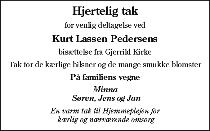 Dødsannonce for Kurt Lassen Pedersen