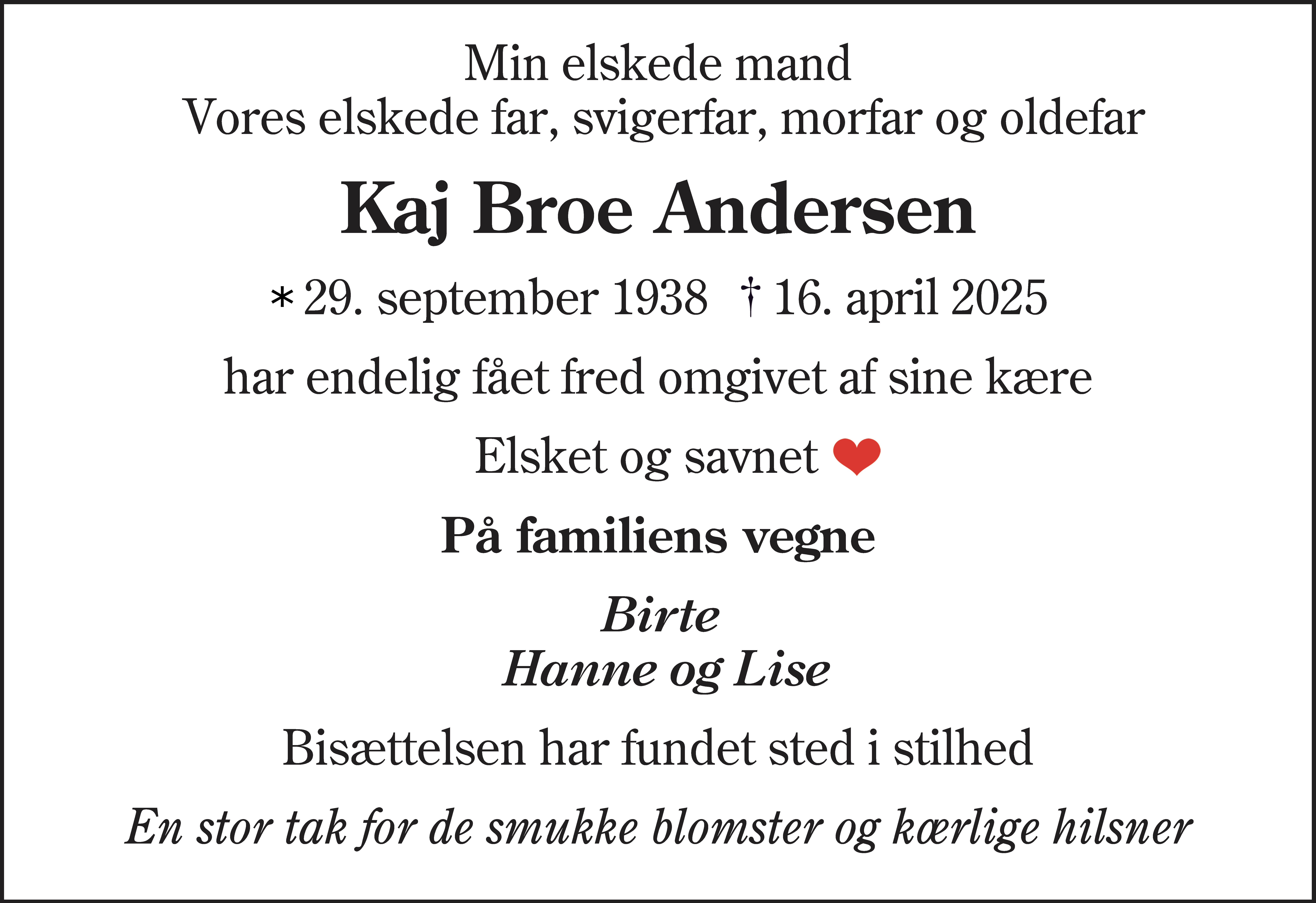 Dødsannonce for Kaj Broe Andersen
