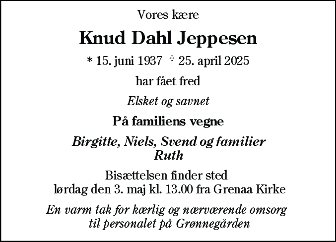 Dødsannonce for Knud Dahl Jeppesen