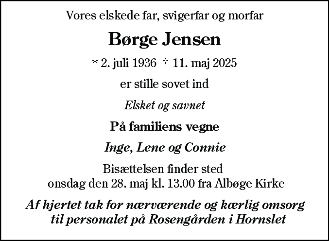 Dødsannonce for Børge Jensen