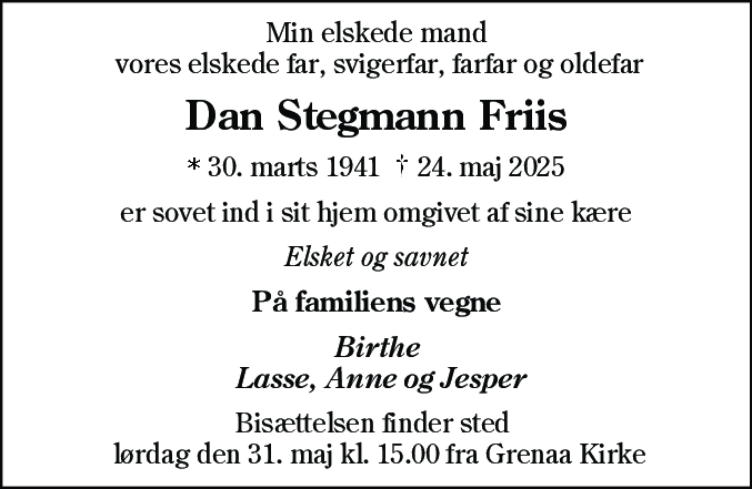 Dødsannonce for Dan Stegmann Friis