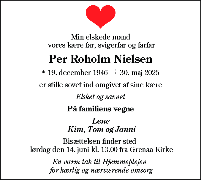 Dødsannonce for Per Roholm Nielsen
