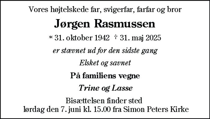Dødsannonce for Jørgen Rasmussen