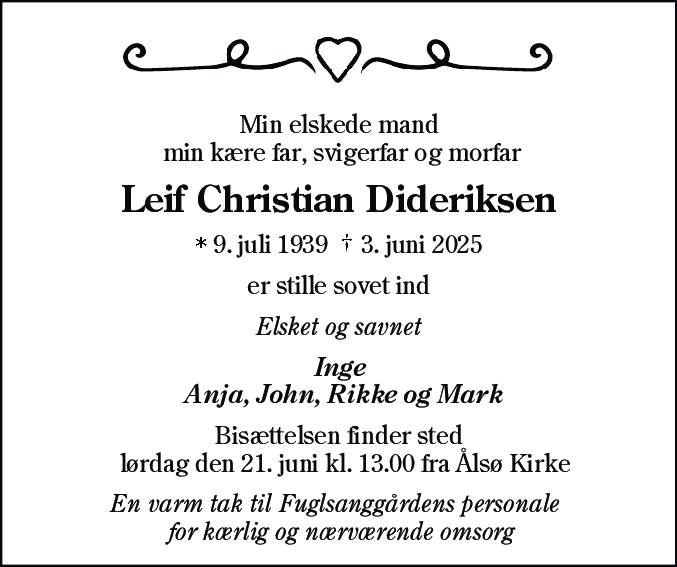 Dødsannonce for Leif Christian Dideriksen