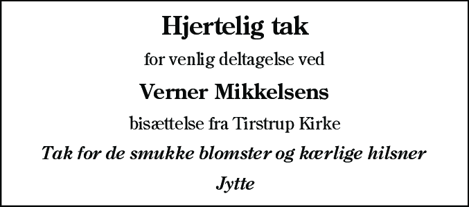 Dødsannonce for Verner Mikkelsen