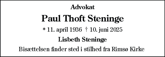 Dødsannonce for Paul Thoft Steninge