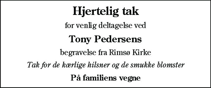 Dødsannonce for Tony Pedersen