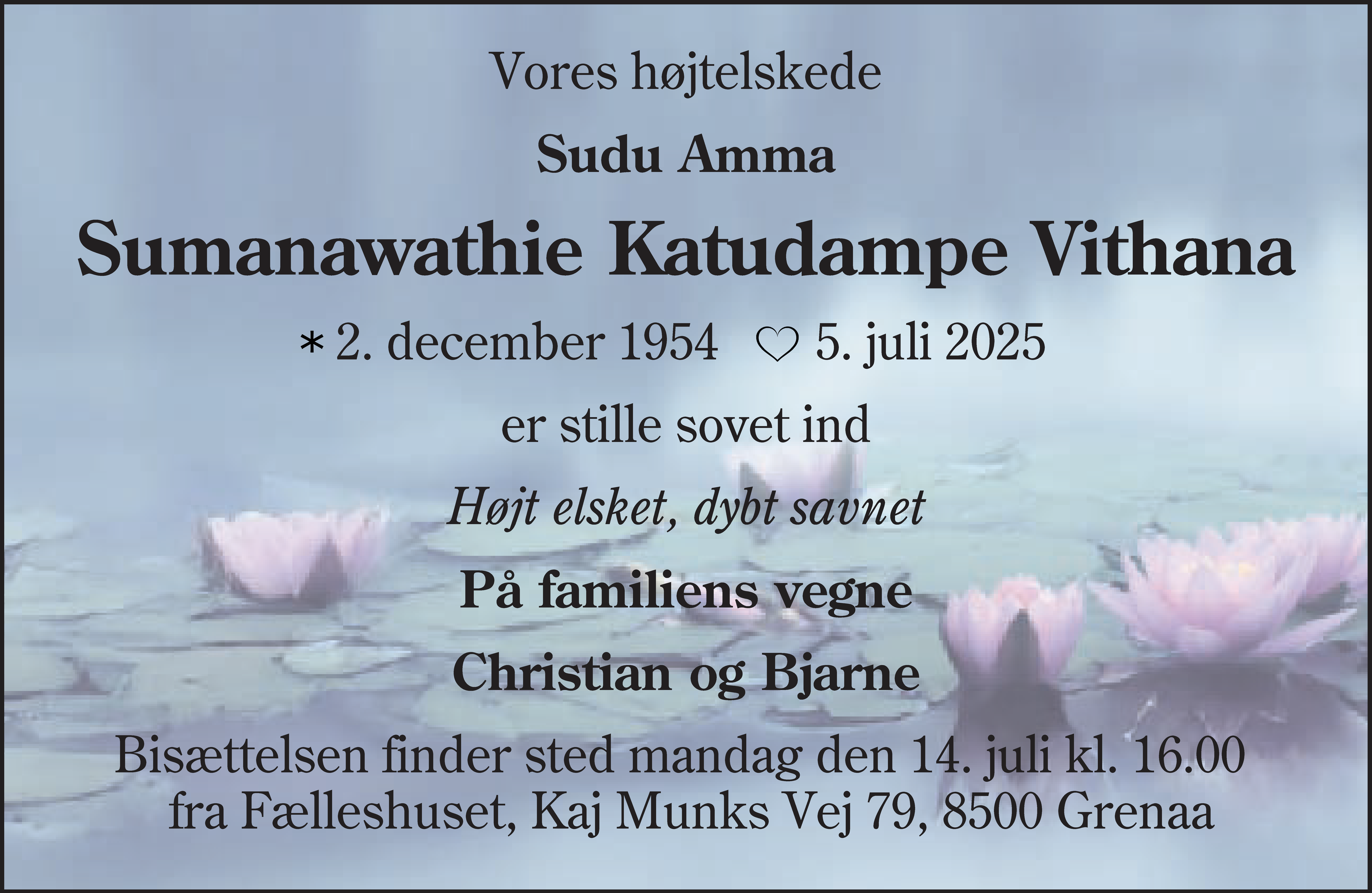 Dødsannonce for Sumanawathie Katudampe Vithana