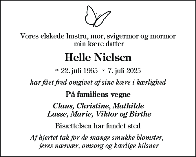 Dødsannonce for Helle Nielsen