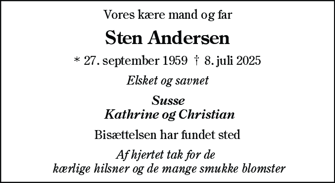 Dødsannonce for Sten Andersen