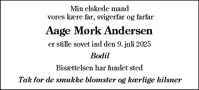 Dødsannonce for Aage Mørk Andersen