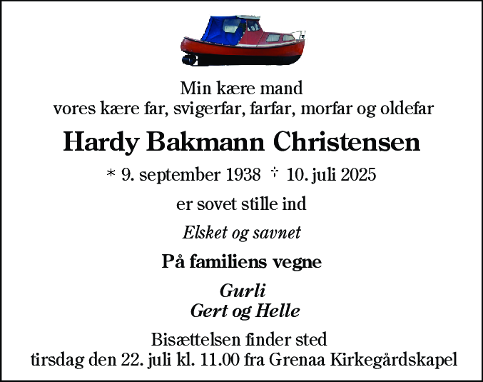 Dødsannonce for Hardy Bakmann Christensen