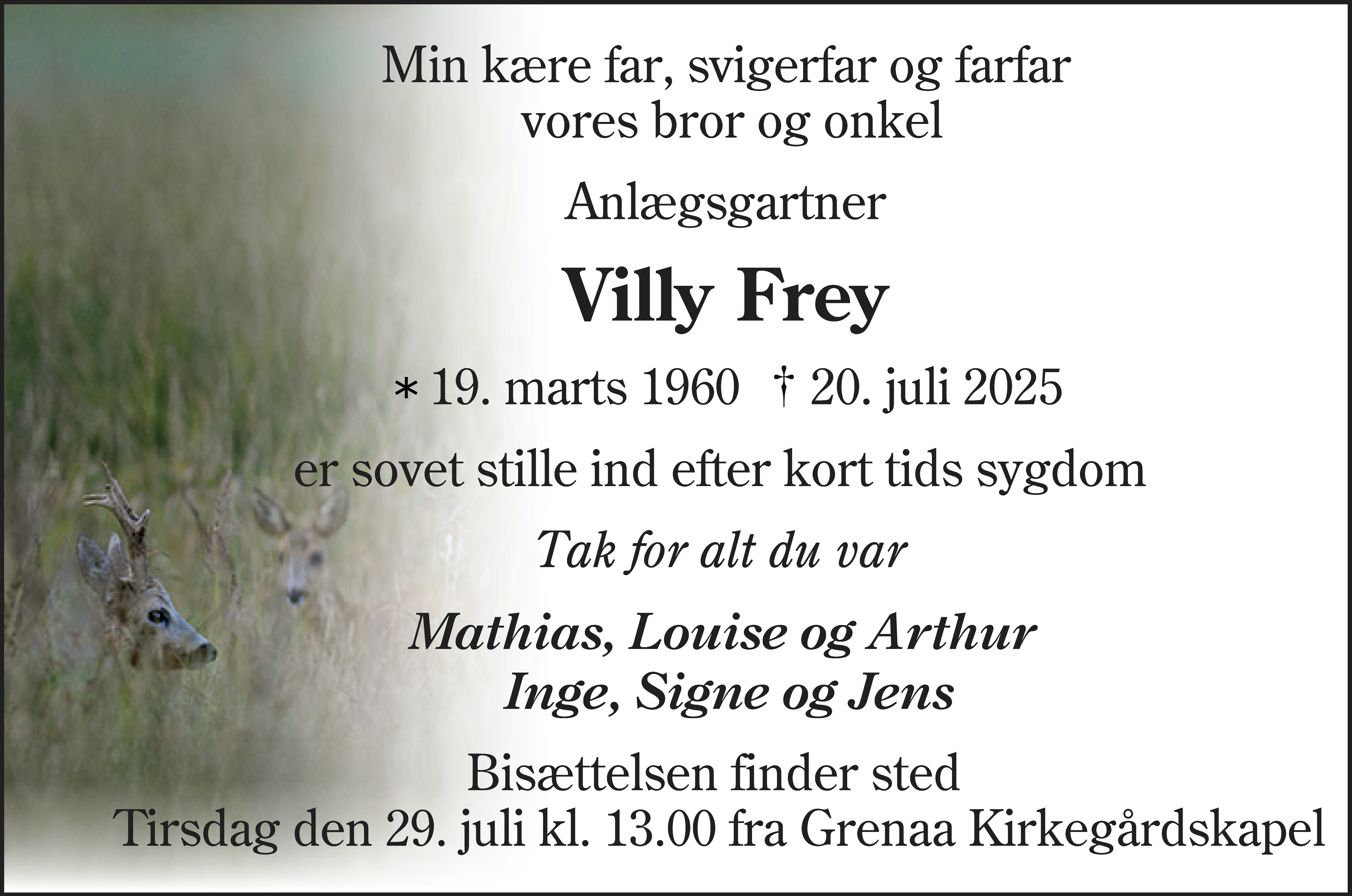Dødsannonce for Villy Frey